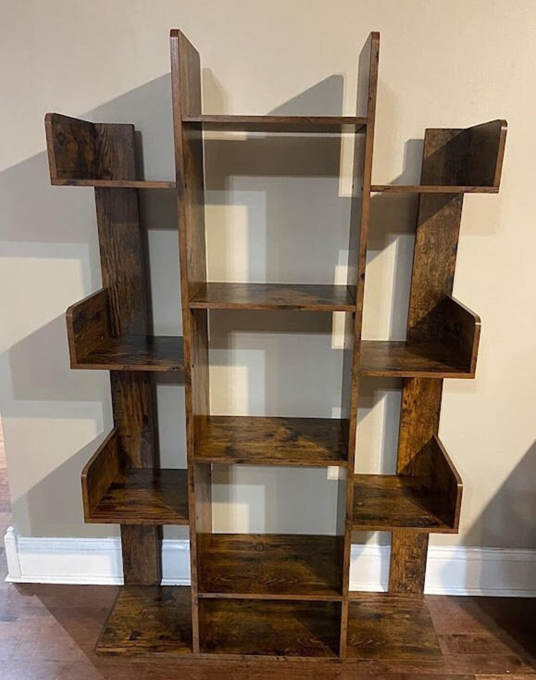 Large Industrial Bookcase Tree Shaped Bookshelf With 13 Storage Shelves