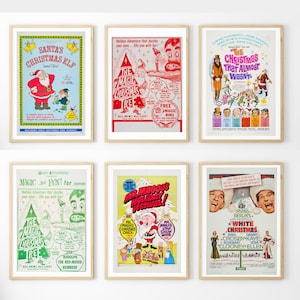 Retro Charm Vintage Christmas Movie Poster Prints, Set of 6 Printable Wall Art, Holiday Decor, Unique Affordable Holiday Gifts