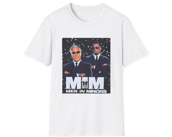 Men in Minors graphic T-Shirt | Parody Agents, Black Suit Poster Design by Eptsein and P Dydy