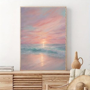 Beach Sunset Pastel Photo Printable Ocean Sunset Blue Blush Pink Print Sea Sunrise Poster Seascape Coastal Wall Decor Seashore Wave Print