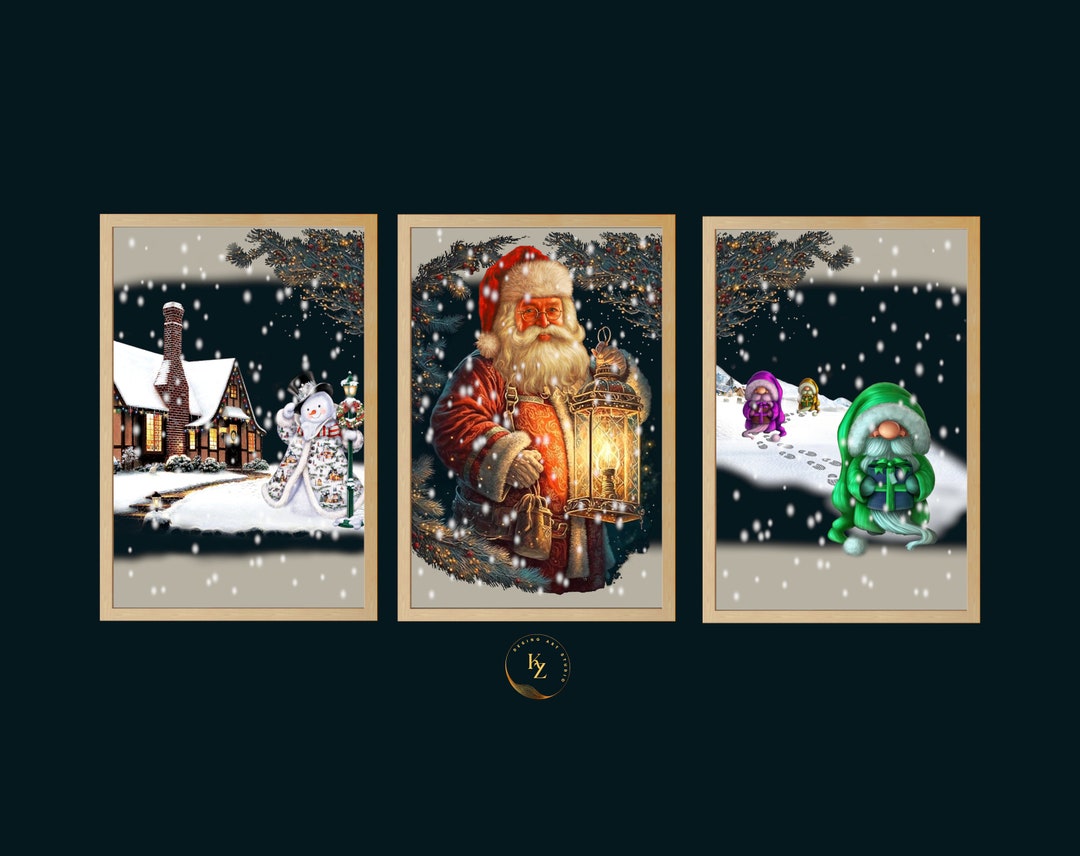 Christmas Set of 3 Prints, 3 Piece Wall Art Winter Wonderland Santa ...