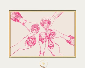 pink cheers print | bar cart print | bar cart decor | preppy pink wall art | bar cart art | cheers sign
