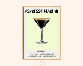 Espresso Martini Art Print | Cocktail Art Poster | Mixology Gift for Her | Alcohol Sign Bar | Watercolor Retro Drink Poster | Bar Cart Decor