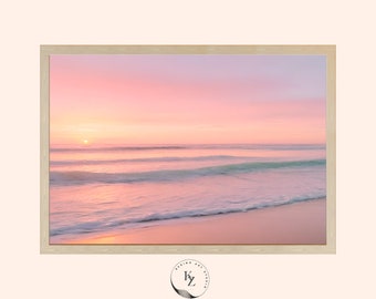 Beach Sunset Pastel Photo Printable Ocean Sunset Blue Blush Pink Print Sea Sunrise Poster Seascape Coastal Wall Decor Seashore Wave Print