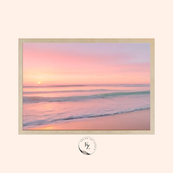 Beach Sunset Pastel Photo Printable Ocean Sunset Blue Blush Pink Print Sea Sunrise Poster Seascape Coastal Wall Decor Seashore Wave Print