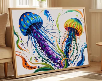 Colorful Jellyfish Pop Art Print: Modern Ocean Wall Art (Digital Download)