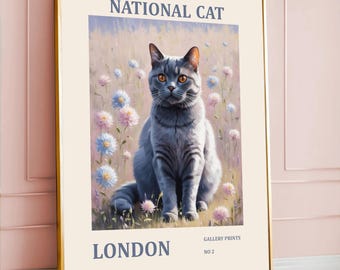 National Cat London Art Print: Cat with Flowers (Digital Download)