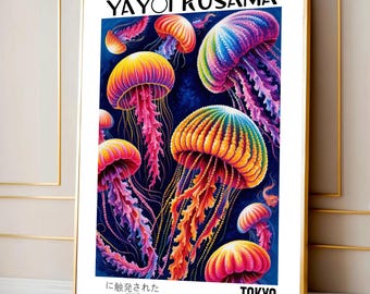 Impresión de medusas de Yayoi Kusama: Arte oceánico japonés (descarga digital)