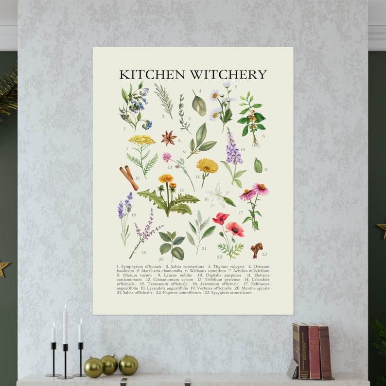 Kitchen Witch Herb Poster, Witchy Herbology Wall Art, Witchie Herbalist ...