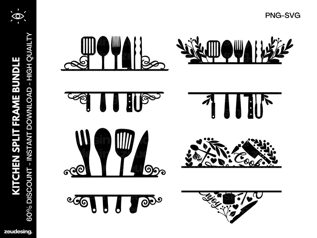 Cooking Split Frame Kitchen Split Frame Bundle SVG, Kitchen Monogram Svg, Flourish Kitchen ...