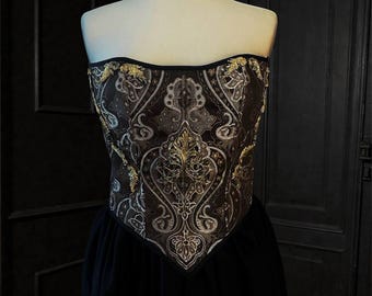 Custom Overbust Corset: Jacquard Baroque Corset Top with Appliqué, Renaissance Style