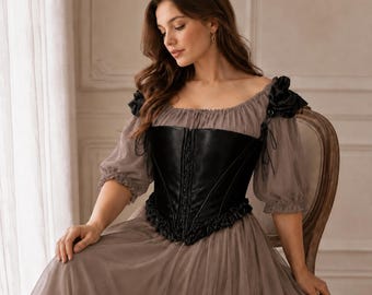 Fantasy Corset: Black Boned Overbust Top for Gothic Romantic Looks