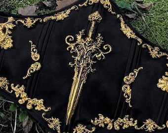 Custom Underbust Corset: Medieval Fantasy, Black Leather Gothic Corset Belt, Victorian Cosplay