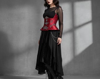 Custom Gothic Corset: Red Satin Skull Corset, Vampire Witchy Cosplay Style