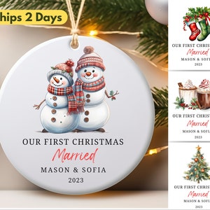 First Christmas Married Ornament, Mr and Mrs Tree Christmas Ornament, Our First Christmas Married, Personalized Wedding Gift,  Newlywed Gift