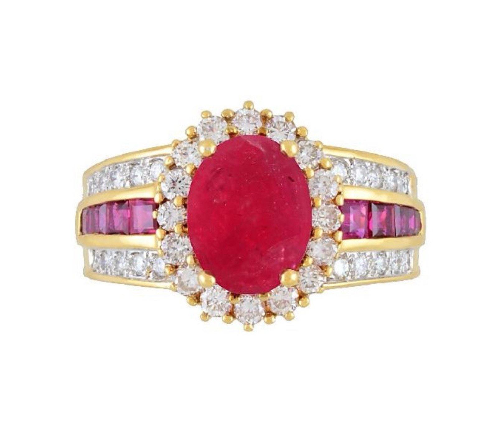 アクセサリー nar GIA Unheated 3.64ct Cabochon Ruby and Diamond Ring in 18k