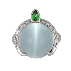 GIA Cat&#39;s Eye Aquamarine and Diamond Ring in Platinum - HM2660N
