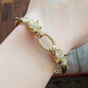 Double Headed Panther Bangle Bracelet with Diamonds in 18k Yellow Gold-HM2566SI
