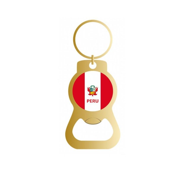 Peru flag bottle opener gold keychain