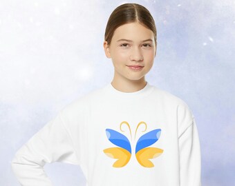 Ukraine Kid Crewneck Sweatshirt, Petrykivka ornament, Ukrainian traditional design, Support Ukraine, Ukrainian Gifts, by Ukrainian Seller