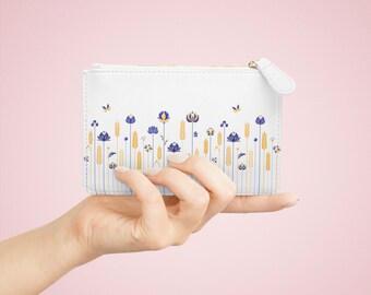 Mini Clutch Bag - chic clutch with a delicate flower and wheat pattern, stylish yet functional accessory, gift for her, gift for mother