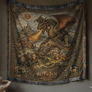Medieval Dragon Tapestry Wall Hanging – Knights Cotton Blanket (50x60")
