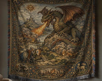 Medieval Tapestry Large Tapestry Dragon Blanket Antique Aesthetic Knights Renaissance Tapestry Wall Hanging Moody Decor