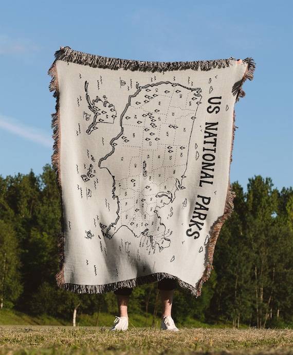 National Parks Map Outdoor Lover Gift Woven Blankets Couch Blanket Throw Picnic Blanket Tapestry Blanket Wall Hanging