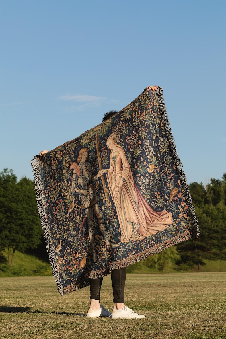 Medieval Tapestry Large Tapestry Maiden Blanket Antique Aesthetic Maiden Knights Renaissance Tapestry Wall Hanging Moody Decor image 2