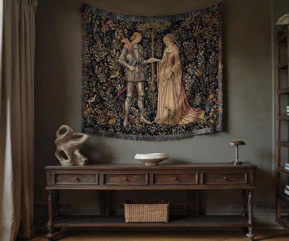 Medieval Tapestry Large Tapestry Maiden Blanket Antique Aesthetic Maiden Knights Renaissance Tapestry Wall Hanging Moody Decor