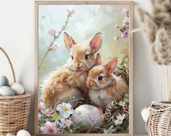 Easter Bunny with Decorative Eggs Delightful Art in Gentle Pastel Color Charming Spring Decor Perfect for Easter