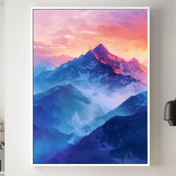 Abstract Oil Painting Style Pristine Mountain Peaks with Ubiquiti AirMax Antenna Abstract Elegance Redefined Home Decor