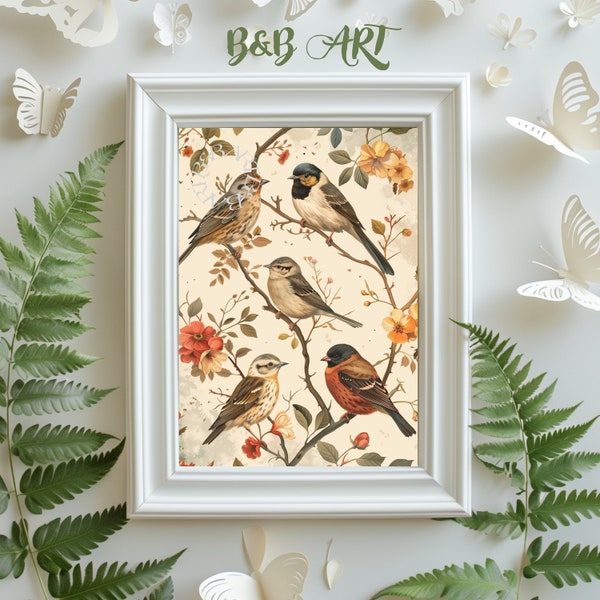PRINTABLE Vintage Bird Print Elegant Digital Art Poster Antique Inspired Ornithological Illustration for Home Decor