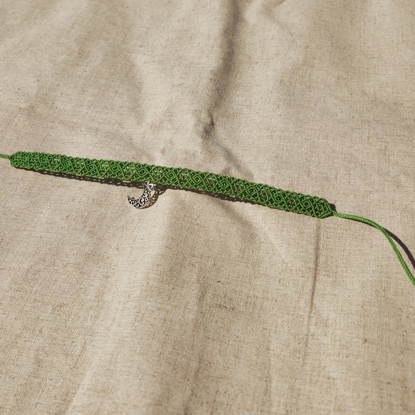 Choker/collier vert , fait main, macramé, bijoux artisanal