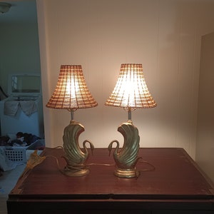 SOLD! MCM Brass Swan Lamps (Pair)