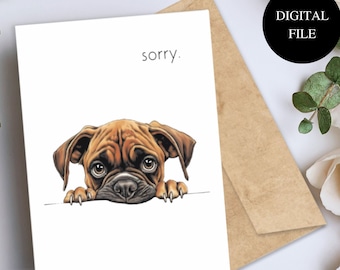 Excuses kaart afdrukbare, trieste puppy sorry kaart om te downloaden, trieste hond verontschuldiging printables, dierenliefhebber ik ben sorry kaart, sorry kaart afdrukbare