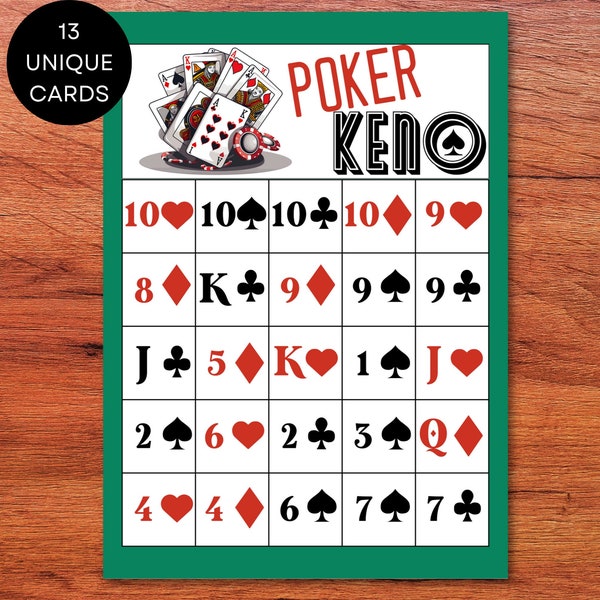 Printable Poker Keno Cards, PO-KE-NO Cards, Printable Pokeno Cards, Unique Poker Bingo Cards, Pokeno Game Printable, Poker Bingo Cards