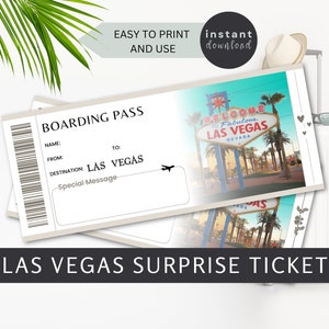 Las Vegas Surprise Ticket, Vegas Trip Ticket, Printable Trip Ticket for Birthdays, Christmas, or Romantic Trip,Boarding Pass,Easy Printables