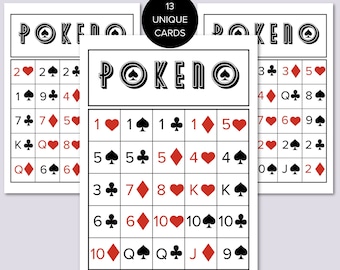 Printable Poker Keno Cards, PO-KE-NO Cards, Printable Pokeno Cards, Unique Poker Bingo Cards, Pokeno Game Printable, Poker Bingo Cards