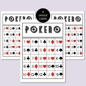 印刷可能なポーカー キノ カード、PO-KE-NO カード、印刷可能なポケノ カード、ユニークなポーカー ビンゴ カード、印刷可能なポケノ ゲーム、ポーカー ビンゴ カード