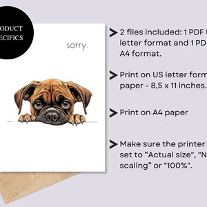 Carte d'excuses à imprimer, chiot triste désolé à télécharger, chien triste excuses à imprimer, amoureux des animaux, je suis désolé carte, carte désolé à imprimer image 6