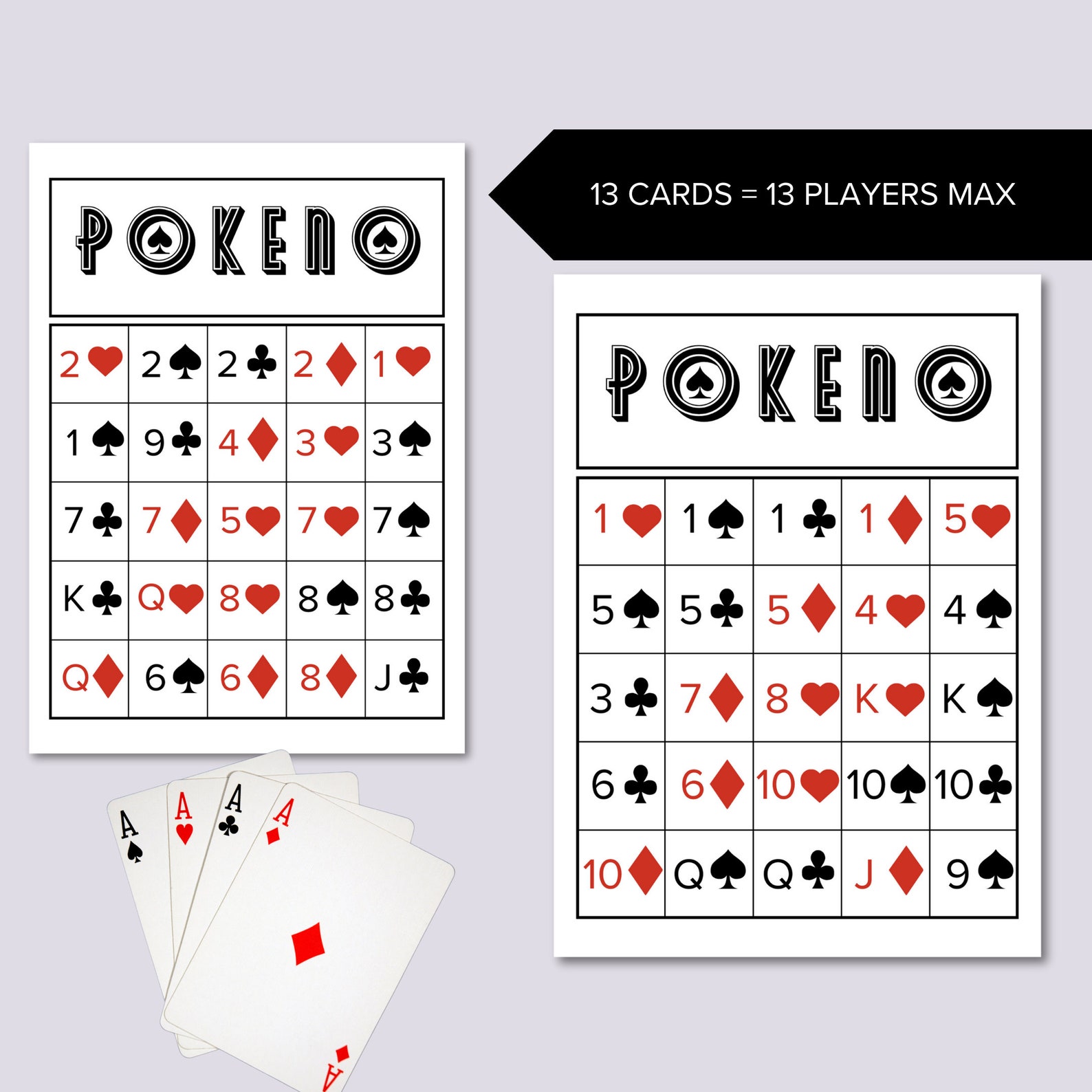 Printable Poker Keno Cards, PO-KE-NO Cards, Printable Pokeno Cards ...