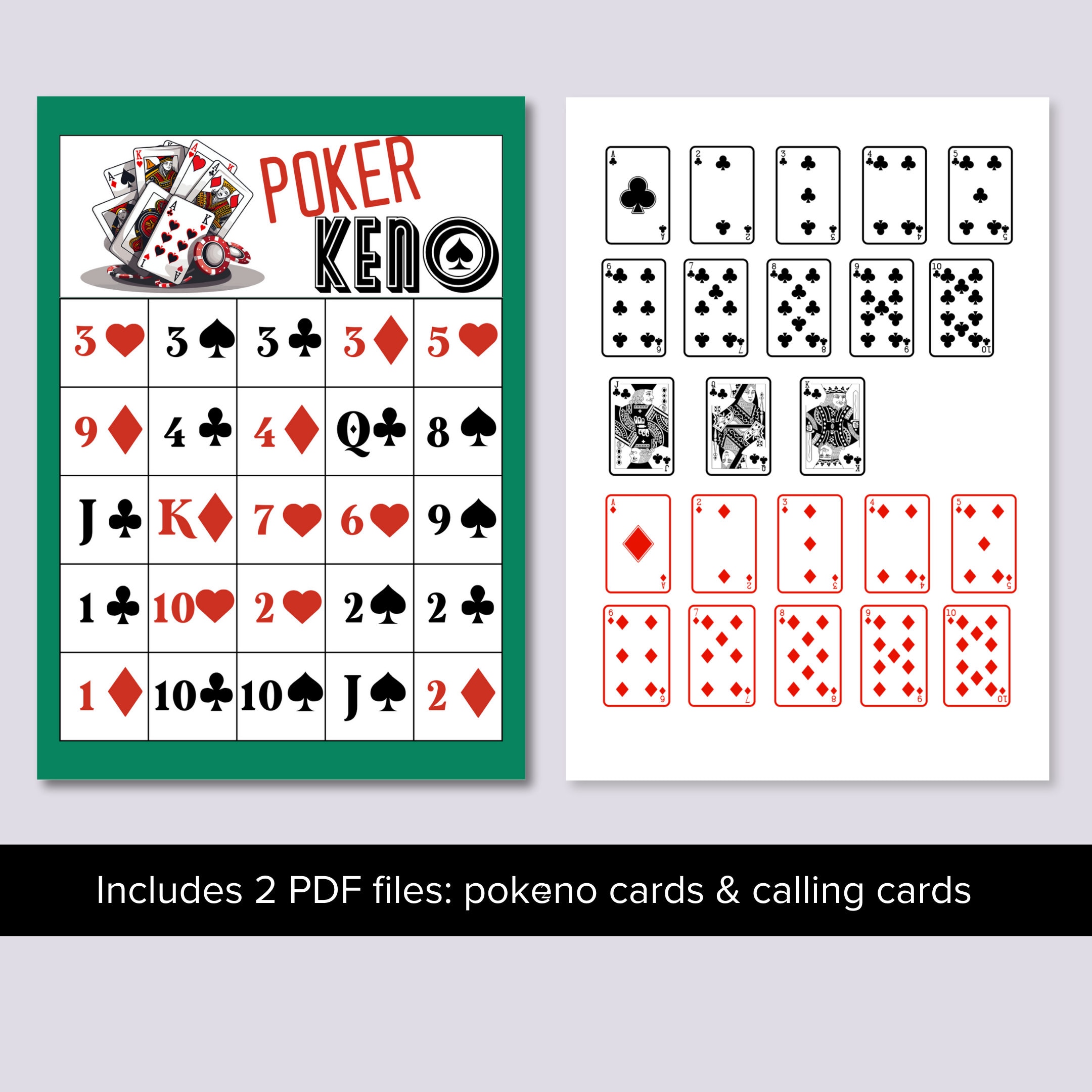Printable Poker Keno Cards, PO-KE-NO Cards, Printable Pokeno Cards ...