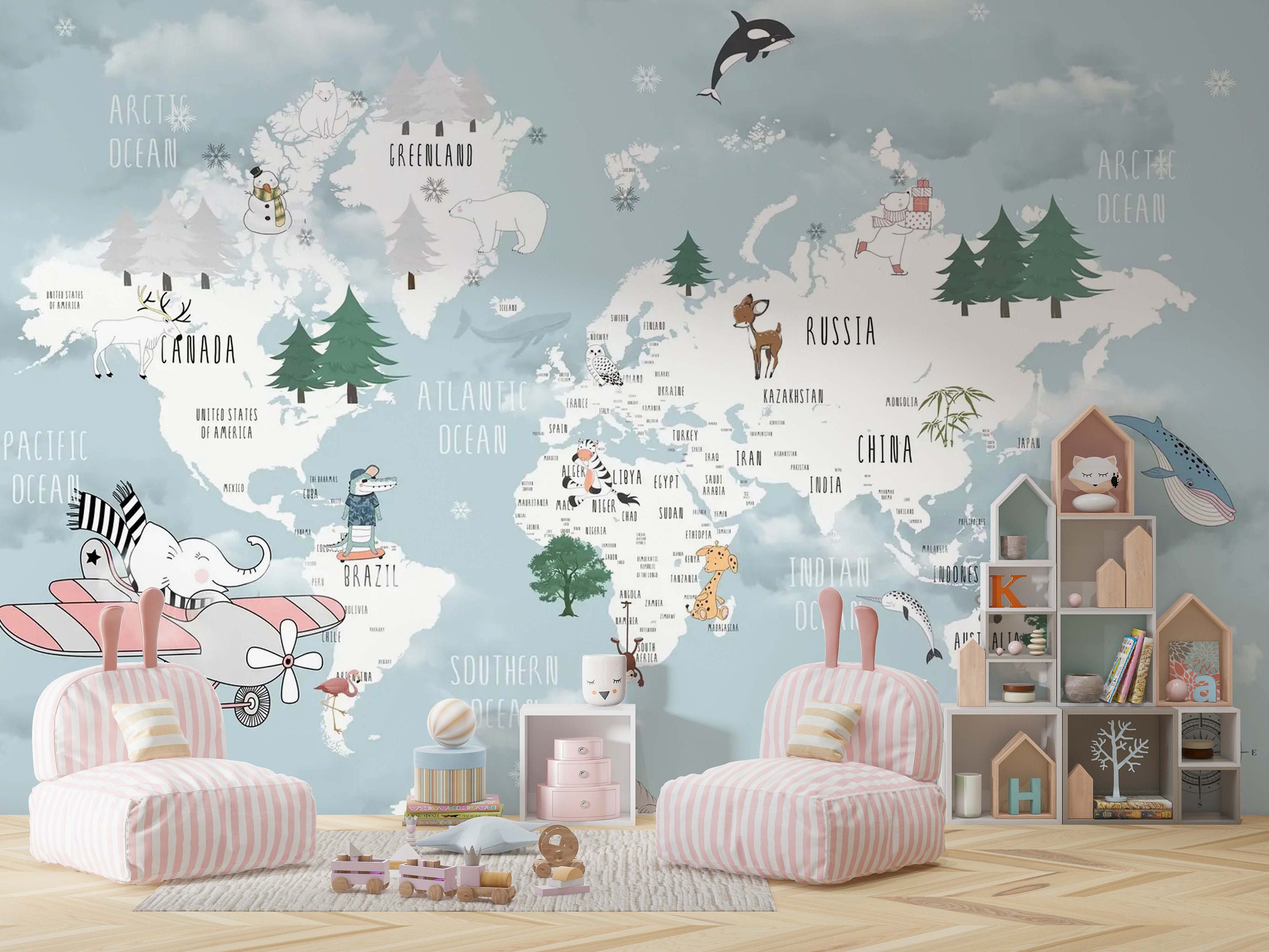 World Map for Kids Peel and Stick , Self Adhesive Map for Kids Room ...