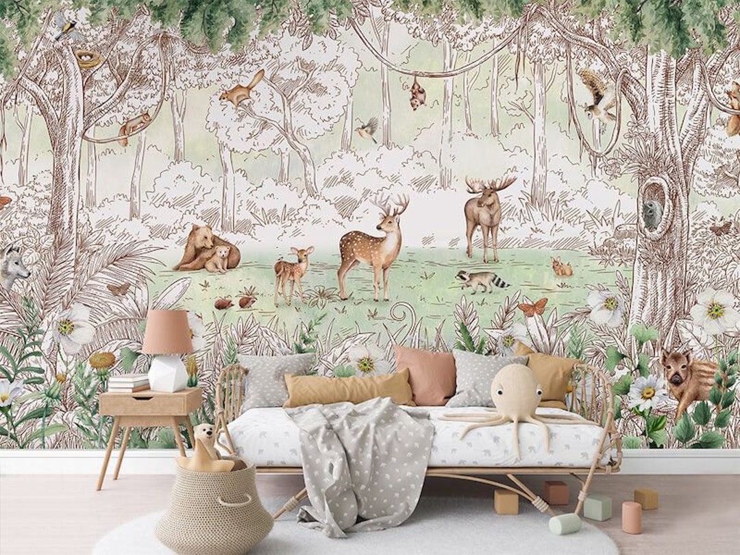 Wallpaper for Kids Trees Peel and Stick Mural Nursery Wall Art Forest ...