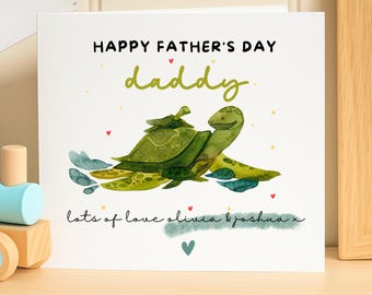 Tarjeta del Día del Padre con Tortuga Marina - Feliz Día del Padre, Papá, de parte de los Niños - Regalo Personalizado para Papá con diseño de Tortuga - Tarjeta del Océano en Acuarela - Tarjeta para Papá