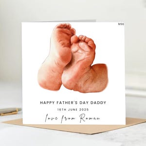 Tarjeta personalizada de primer cumpleaños para papá / Tarjeta de feliz día del padre de bebé, te amo papá - Hermosa tarjeta de 6x6