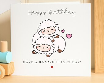 Divertente biglietto di compleanno con pecora, buona giornata Baaa-rilliant, biglietto di auguri con agnello carino per bambini o amici, regalo di compleanno con animale spiritoso, biglietto stravagante