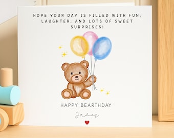 Personalized Bearthday Card, Cute Teddy Bear Birthday Card, Custom Name Birthday Card, Funny Pun Birthday Card, Bear Themed Birthday Gift,