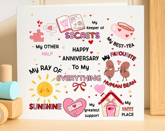 Happy Anniversary Card to My Everything, Funny Human Bean Pun Card, leuk jubileumcadeau voor man vrouw vriend vriendin of stel